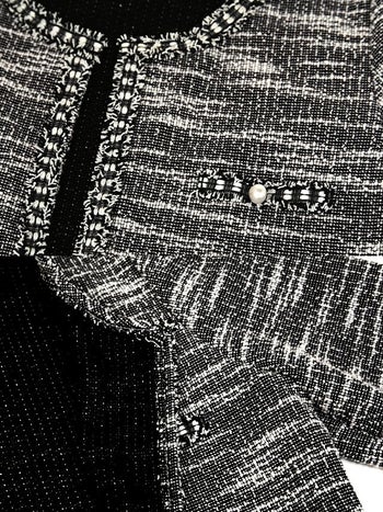 [LaLaTulle select]ツイード ノーカラー ニット ボレロカーディガン[ホワイト][久保七瀬/羽織り着用]