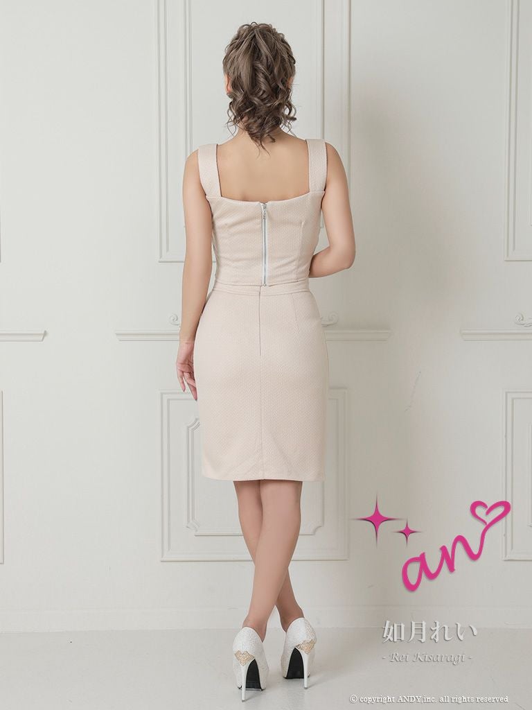 キャバドレス ミディアム ドレス an アン ワンカラー ノースリーブ セットアップ ボタン ビジューなし タイト 膝丈ドレス