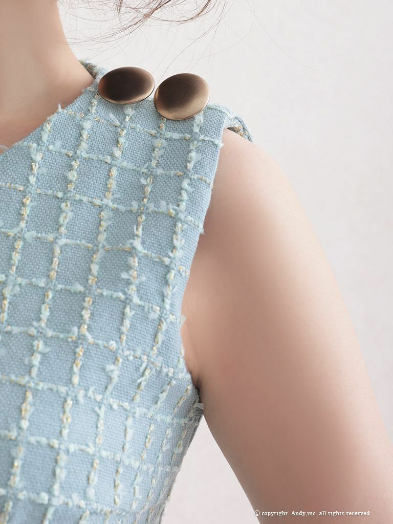 Andy[アンディ]ワンカラー ツイード ノースリーブ フリル フレア 高級ミニドレス[ミント][青田夏奈/キャバドレス着用][2741]