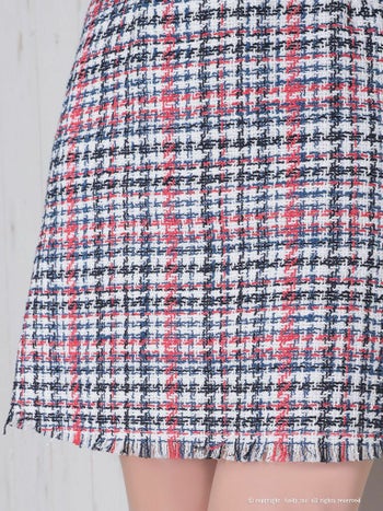 Andy [アンディ]ミックスツイード フリンジ ノースリーブ ボタン フレア 高級ミニドレス[ホワイト][青田夏奈/キャバドレス着用][2733]