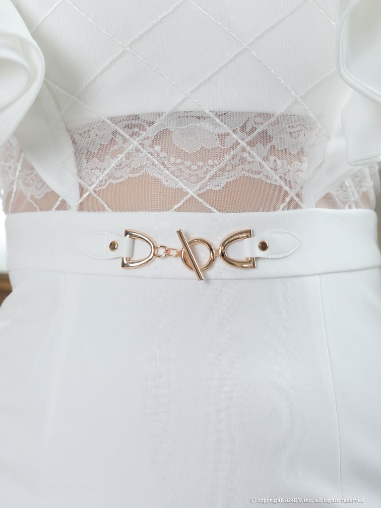 キャバドレス ミニ ドレス an アン ノースリーブ ワンカラー フリル レース ブロック チュール 肌魅せ ゴールド チェーン タイト タイトミニドレス