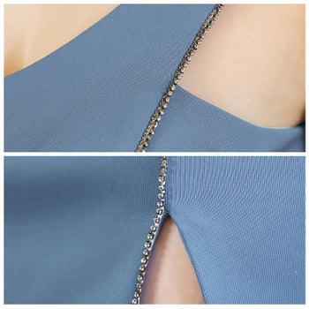 [Veautt][ヴュート]2WAYショルダー ラインビジュー ワンカラー スリット ミディアム タイト 高級 ひざ丈ドレス[ブラック][ゆめ/キャバドレス着用][10238]