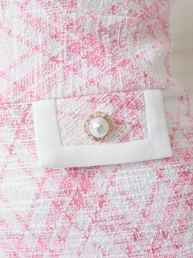 an[アン]チェックツイード スクエアネック 半袖 パールボタン タイト 高級ミニドレス[ピンク][如月れい/キャバドレス着用][3436]