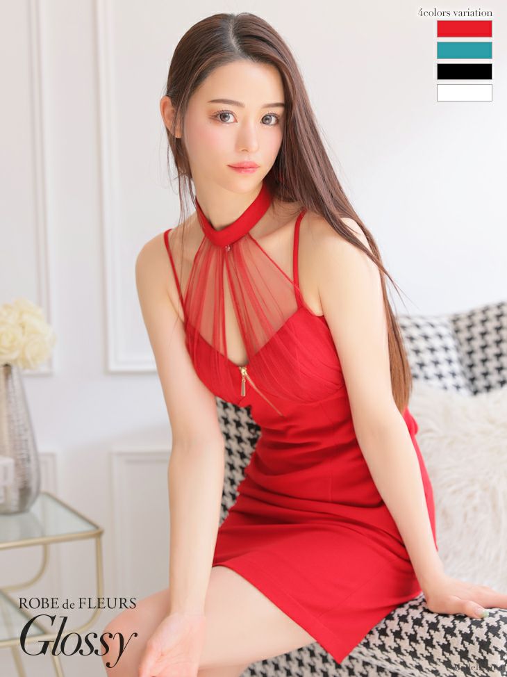 レディース ROBE de FLEURS (glossy)レッド キャバドレス ミニドレス