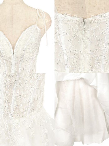 [インポート]ビジュー 刺繍 ワンカラー キャミソール チュール フレア 高級ミニドレス[ホワイト][XS/Lあり][橋本梨菜/キャバドレス着用][732]