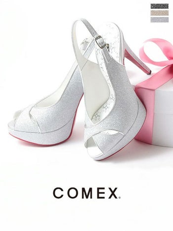 COMEX[コメックス]ラメ アンクル ストラップ ピンヒール オープントゥパンプス[シルバー][22cmあり][5693]