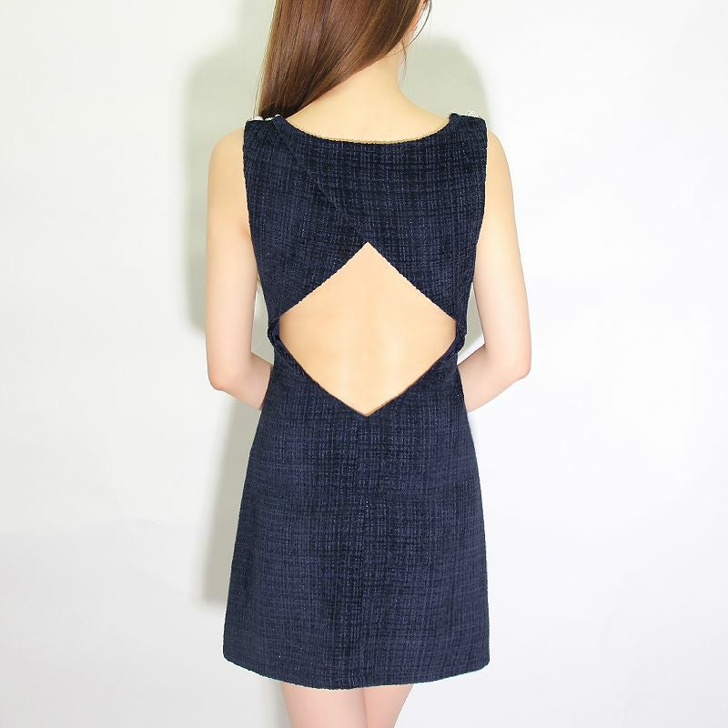 AngelR[エンジェルアール]ショルダー デコルテパール ビジューポケットツイード フレアミニドレス[ホワイト][KIYOMI/高級キャバドレス着用][23348-0]