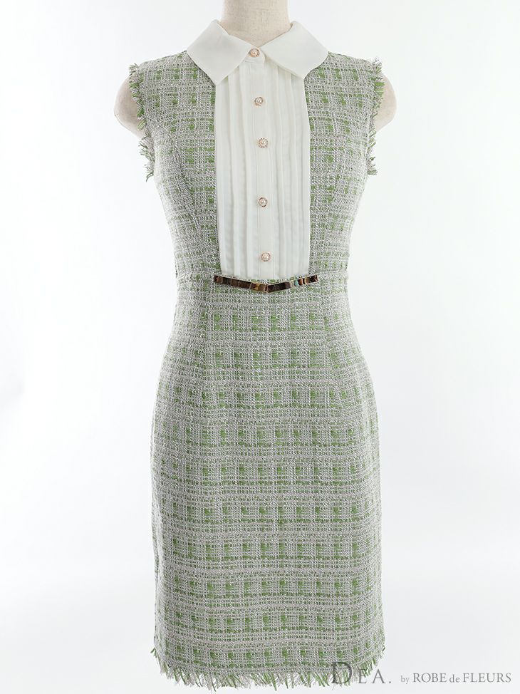 DEA by ROBEdeFLEURS[ディア バイ ローブドフルール]襟付き ツイード ノースリーブ タイトミニドレス[ブラックミックス][Lあり][かんな/高級キャバドレス着用][2767-1]