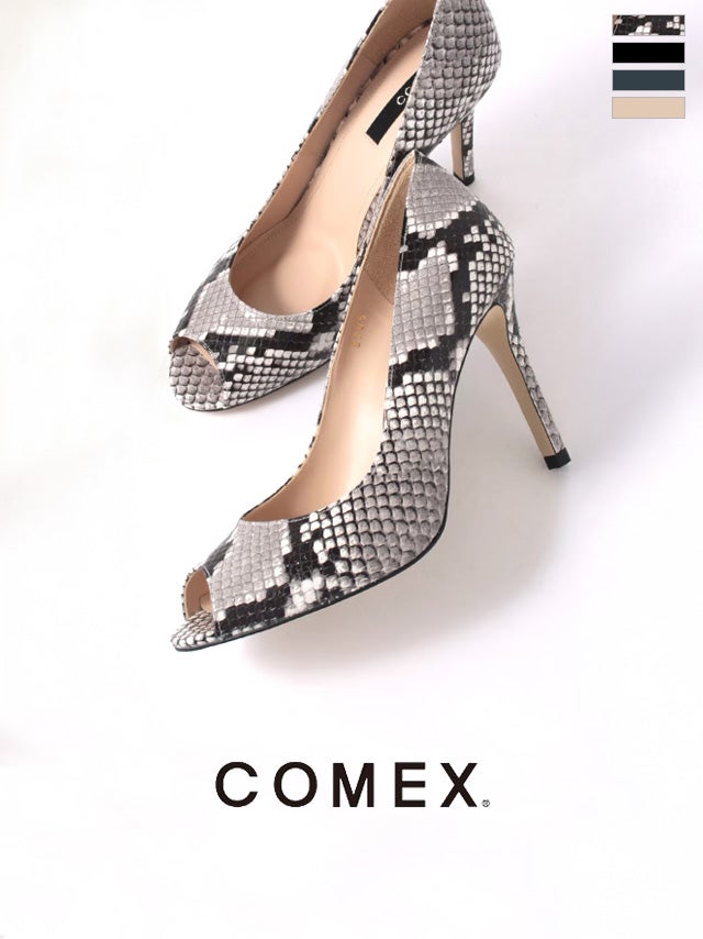 COMEX[コメックス]パイソン柄 ピンヒール オープンドトゥ パンプス[ニシキ][21.5cm/25cmあり][9cmヒール][5715]