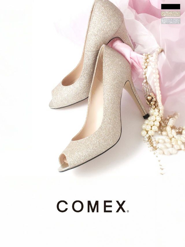 COMEX[コメックス]ラメ ピンヒール オープンドトゥ パンプス[ベージュラメ][21.5cm/25cmあり][9cmヒール][5705r]