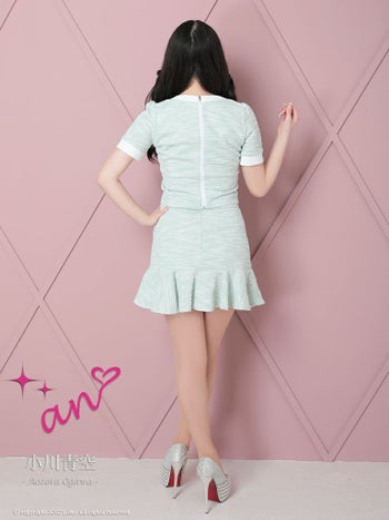 キャバドレス an アン かわいい セットアップ ツイード パールボタン 半袖 袖フリル フレアミニドレス