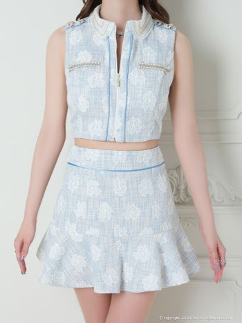 【an/アン】フラワーレース セットアップ ノースリーブ フレアミニドレス (AOC-3496)