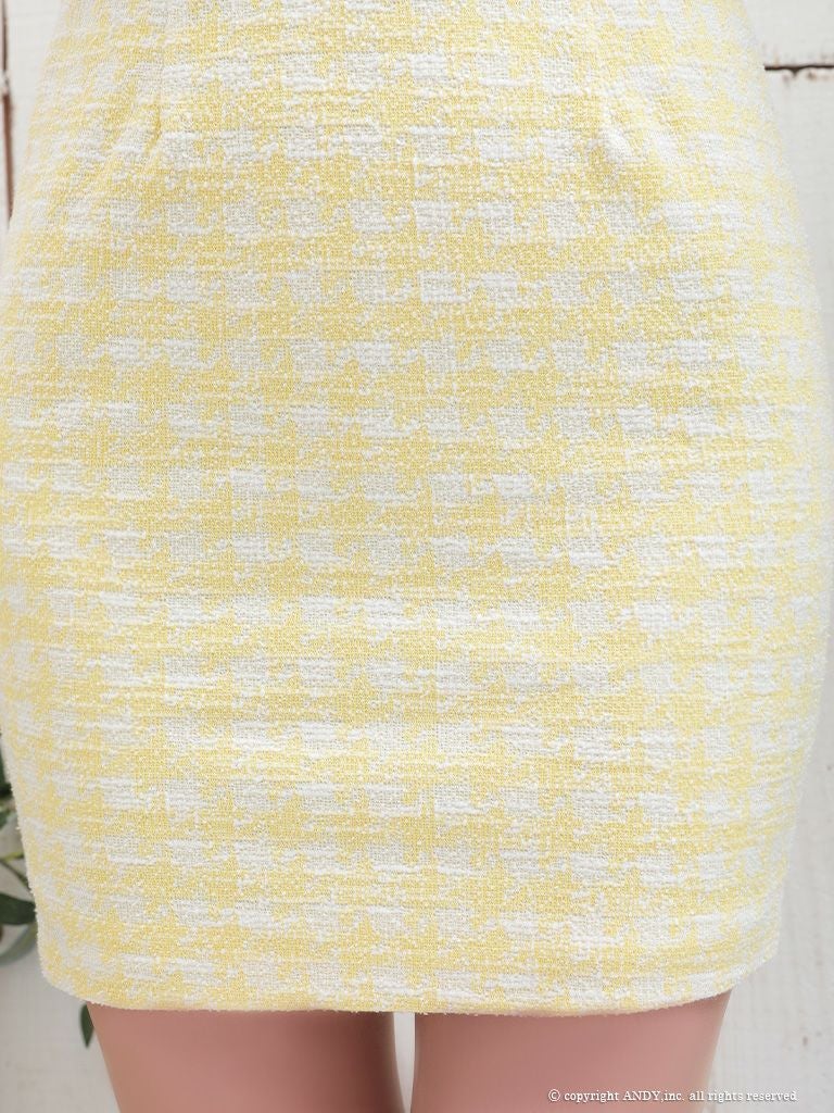 【an/アン】ツイード パールフロントボタン 半袖 タイトミニドレス (AOC-3377)