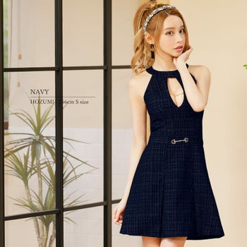 予約商品【9月中旬入荷予定】【PURESS/ピュアレス】バストオープンベルト ビジューチャームモダン オープン バスト ノースリーブ フレアミニドレス (PS802304)