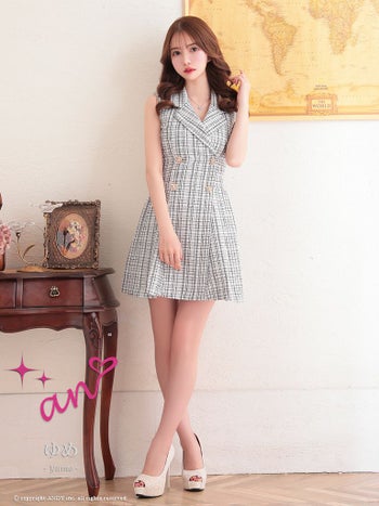 【an/アン】ガーリー ツイード ノースリーブ フレアミニドレス (AOC-3339)