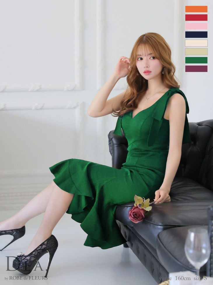 【DEA.by ROBE de FLEURS/ディア】ショルダーリボン ノースリーブ マーメード タイトひざ丈ドレス