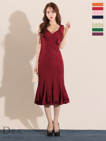 【DEA.by ROBE de FLEURS/ディア】ショルダーリボン マーメード ノースリーブ タイトひざ丈ドレス(de2839)