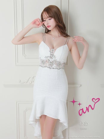 【an/アン】チュール ショルダーリボン ノースリーブ タイトひざ丈ドレス (AOC-3508)