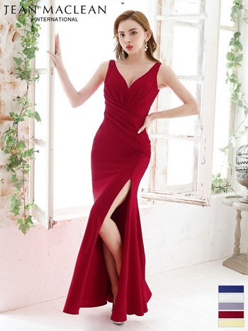 【JEANMACLEAN/ジャンマクレーン】シンプル ワンカラー ノースリーブ タイトロングドレス