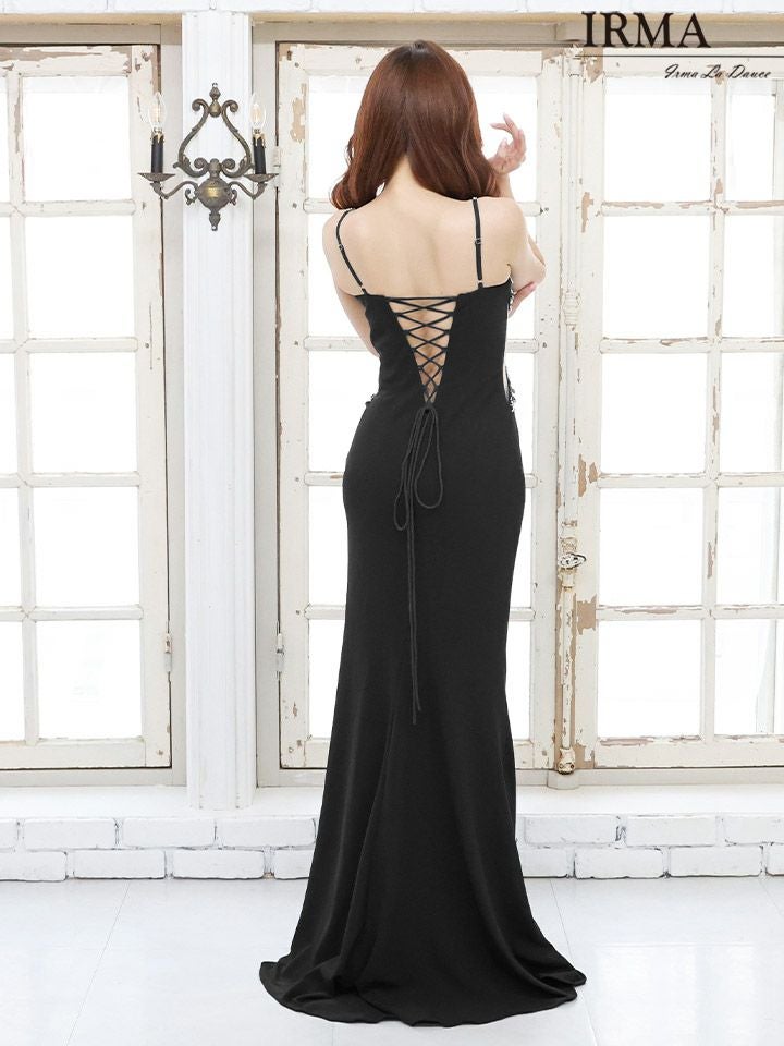 【IRMA/イルマ】ビジュー カットアウト サイドシアー スリット ワンカラー キャミソール タイトロングドレス