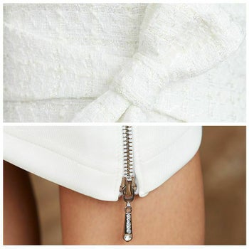 【Veautt/ヴュート】リボンツイードフラワーレースノースリーブタイトひざ丈ドレス(VT17238)