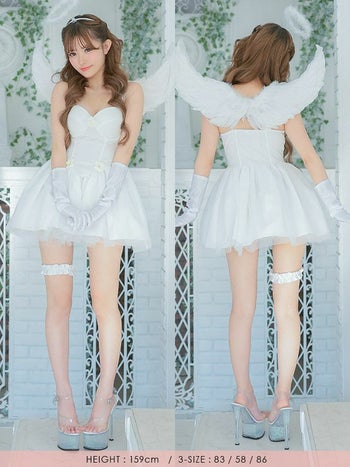 コスプレ 羽付き ホワイト エンジェル コスプレ衣装 5点セット