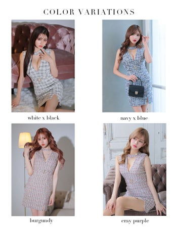 【Glossy by ROBE de FLEURS/グロッシー】チェック ツイード チョーカー風ベルト タイトミニドレス