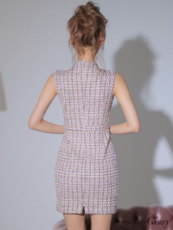 【Glossy by ROBE de FLEURS/グロッシー】セクシー バストジッパー ツイード タイトミニドレス