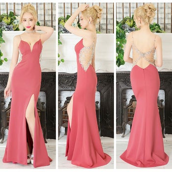 Angel R/エンジェルアール】バックビジュー キャミソール ワンカラー タイトロングドレス