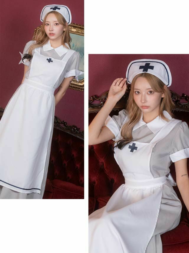 コスプレ クラシック ナース ロング 体型カバー ペア 衣装4点セット