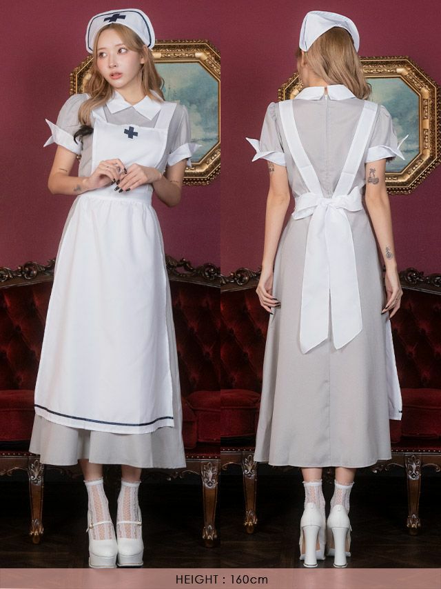 コスプレ クラシック ナース ロング 体型カバー ペア 衣装4点セット