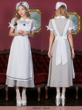 コスプレ クラシック ナース ロング 体型カバー ペア 衣装4点セット