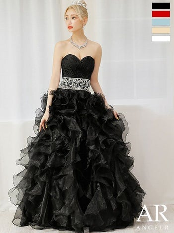 【Angel R/エンジェルアール】 ビジュー フリル プリンセス フレアロングドレス