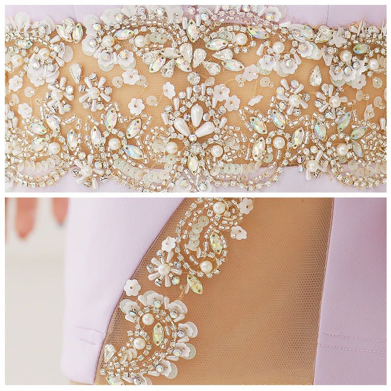 【Angel R/エンジェルアール】ビジュー 長袖シースルー袖 スパンコール タイトミニドレス