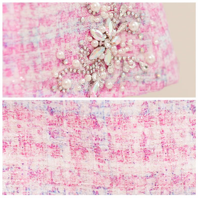 【PURESS/ピュアレス】ツイード サイドカットベルト ビジュー フレアミニドレス