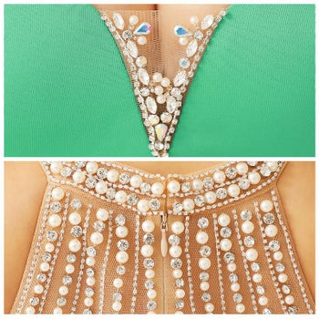 【Angel R/エンジェルアール】ホルターネック リングビジュー バックデザイン カットアウト ギャザー タイトミニドレス