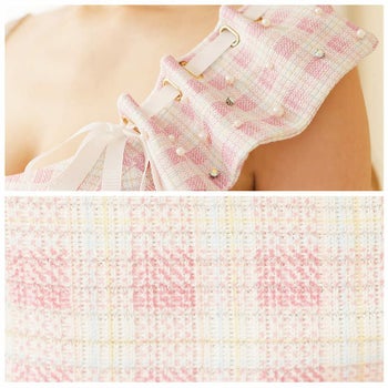 【Angel R/エンジェルアール】チェックリボン　アシンメトリー フリル ショルダー タイトミニドレス