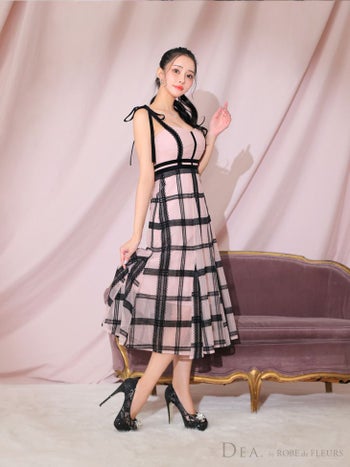 【DEA.by ROBE de FLEURS/ディア】チェック チュールフレア キャミソール リボン フレアひざ丈ドレス