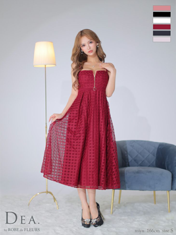 【DEA.by ROBE de FLEURS/ディア】フロントジップ キャミソール チェック チュール フレアひざ丈ドレス