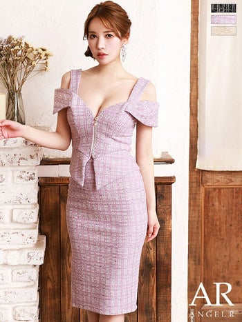 【Veautt/ヴュート】チェック セパレート フロントファスナー タイトミディアムドレス