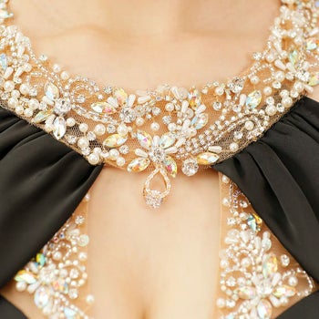 【Angel R/エンジェルアール】デコルテ バスト オープンショルダー ウエストビジュー タイトロングドレス