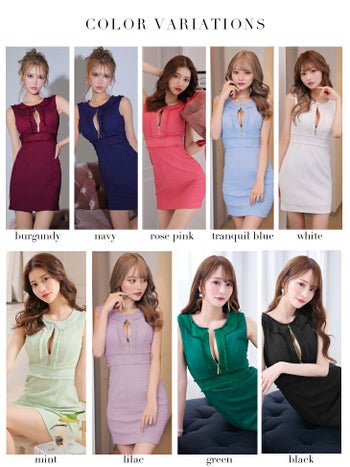 【Glossy by ROBE de FLEURS/グロッシー】ジッパー シンプル ツイード ワンカラー ストレッチ ノースリーブ タイトミニドレス