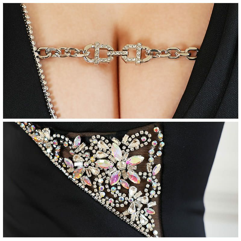 【Veautt/ヴュート】アシンメトリータック バストチェーン サイドビジュー ミディアムタイトドレス