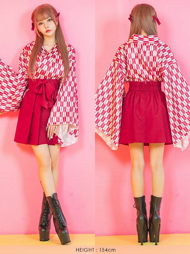 コスプレハイカラ ガール 和装 体型カバー ミニ丈 ペア 衣装2点セット