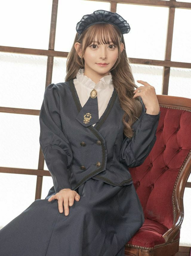 コスプレ ホテル メイド ロング丈 体型カバー フレア スカート 袖あり ペア 衣装4点セット