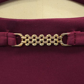 【Veautt/ヴュート】襟付き カラーボタン チャーム バックオープン ジップ タイト ミディアムドレス