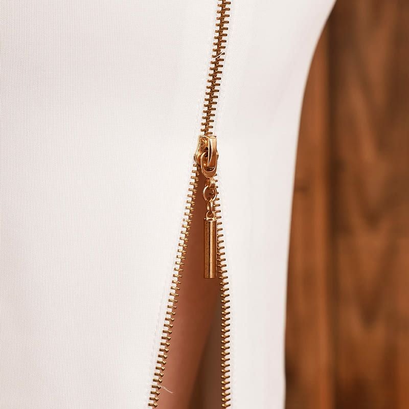 【Veautt/ヴュート】 バックオープン 襟付き カラーボタン チャームジップ タイト ミディアムドレス