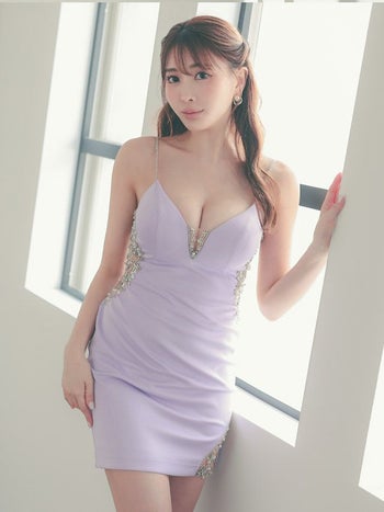 【Angel R/エンジェルアール】バックビジュー セクシー ボディライン サイドシースルー キャミソール タイトミニドレス