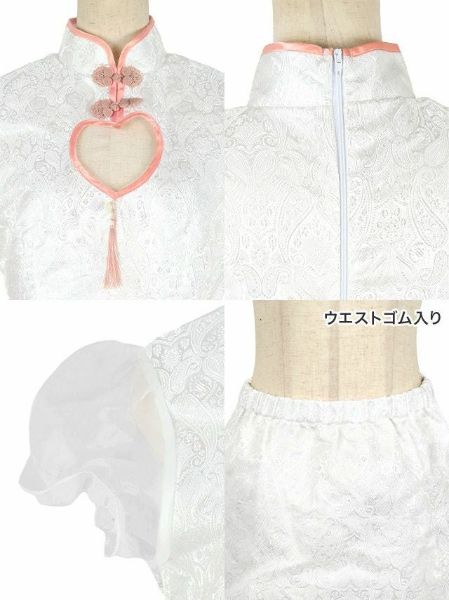 コスプレ バストハートカット セットアップ チャイナ フレアスカート 猫 アニマル 衣装3点セット[トップス+スカート+カチューシャ]