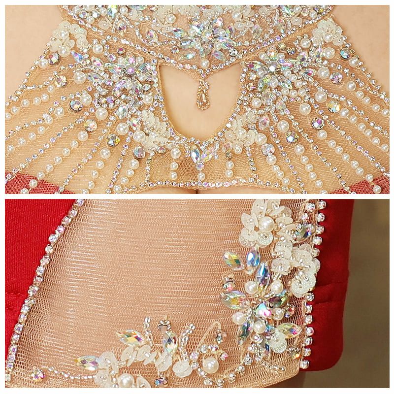 【Angel R/エンジェルアール】セクシー ホルターネック バスト デコルテライン パールビジューチャーム タイトミニドレス(AR22358)